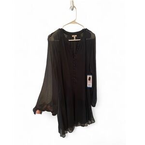 NWT Joie Black Dress Sheer Balloon Sleeves Flowy Cocktail Classic Spring, LBD